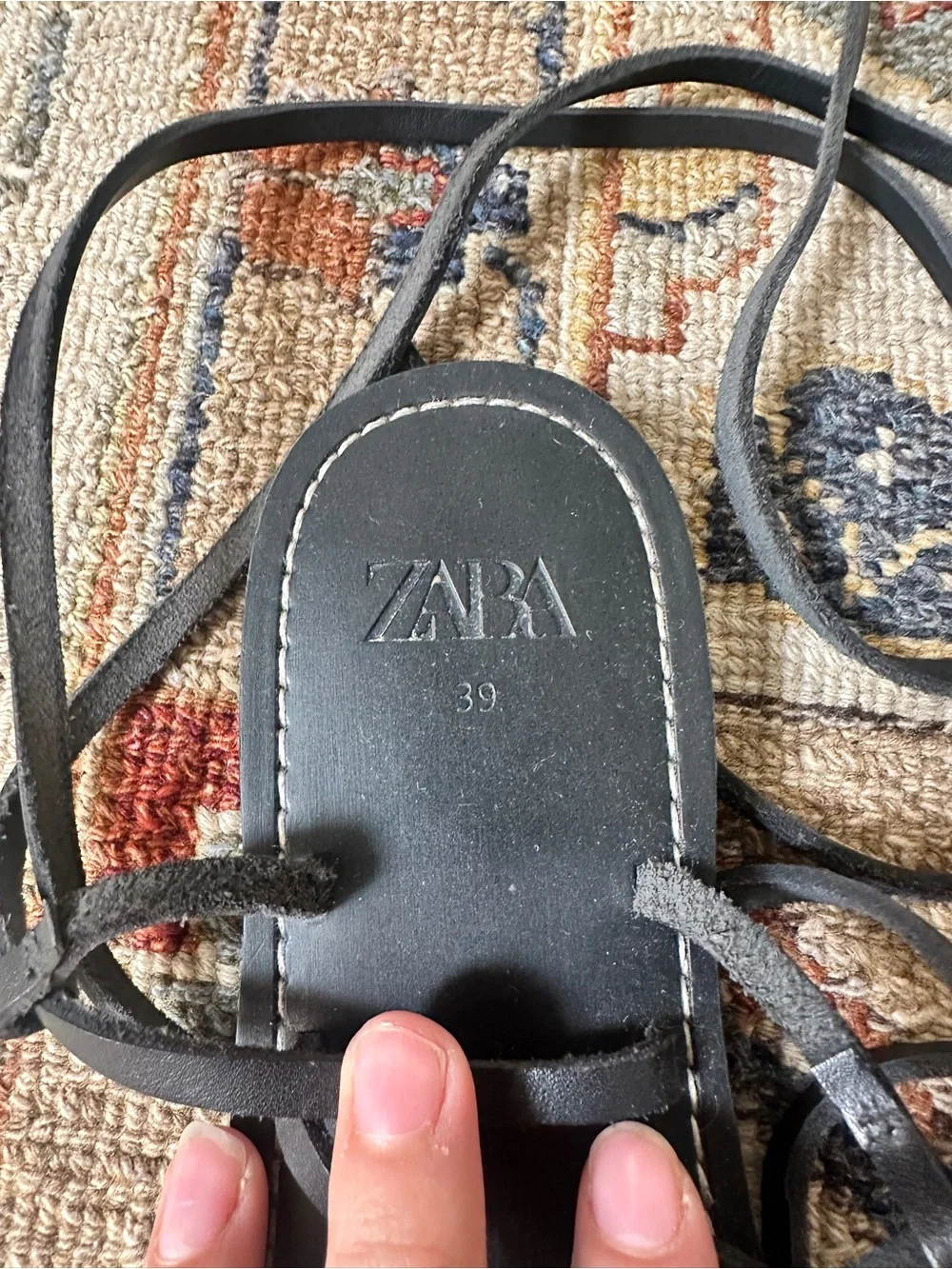 Zara Black Leather Lace Up Wrap Sandals sz 39 - Picture 3 of 6